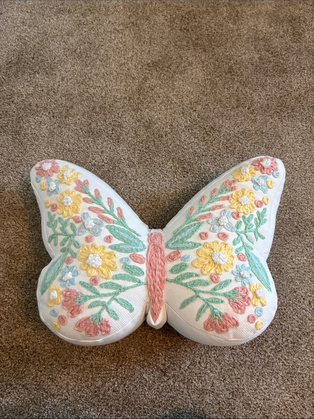 Embroidered Butterfly Accent Pillow - Pastel Floral